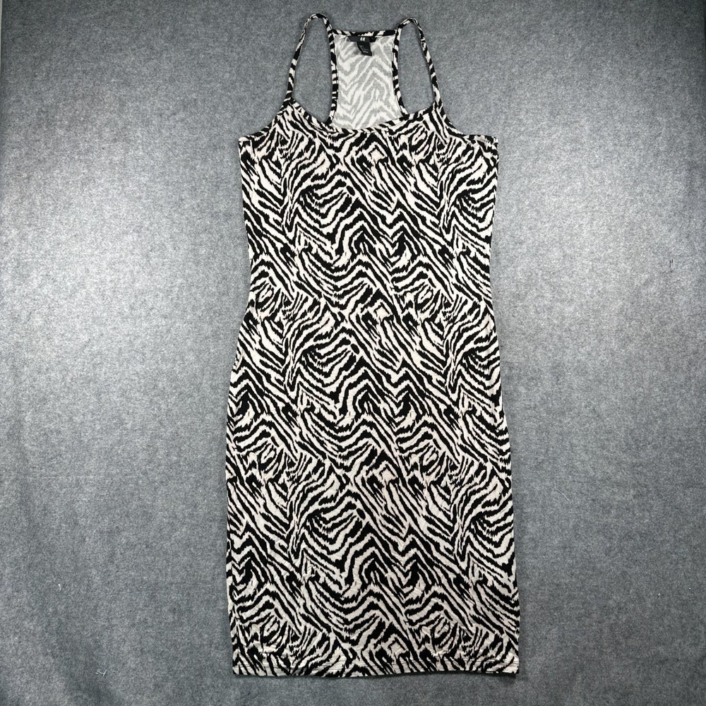 H&M Zebra Print‎ Bodycon Dress Large Black White Racerback Stretch